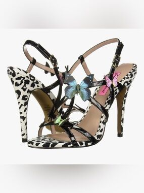 BETSEY JOHNSON Cow Print VANDI BUTTERFLY STRAPPY HEELS FUCHSIA 6 Pink Label